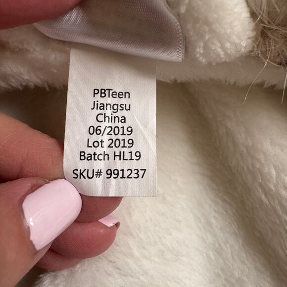 Pottery Barn PB Teen Faux Animal Fur Trim Hooded Robe Ombre Ivory Belt Tie EUC - Picture 10 of 12